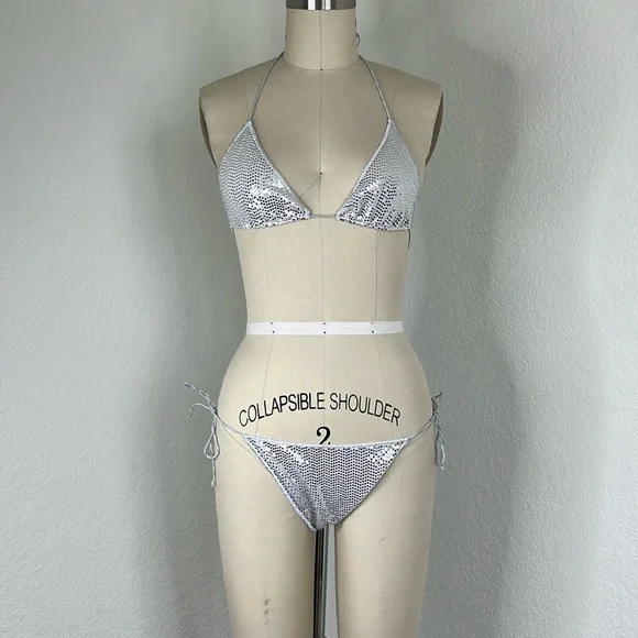 Oseree PAILLETTES MICROKINI Disco Triangle Toe String Bikini
